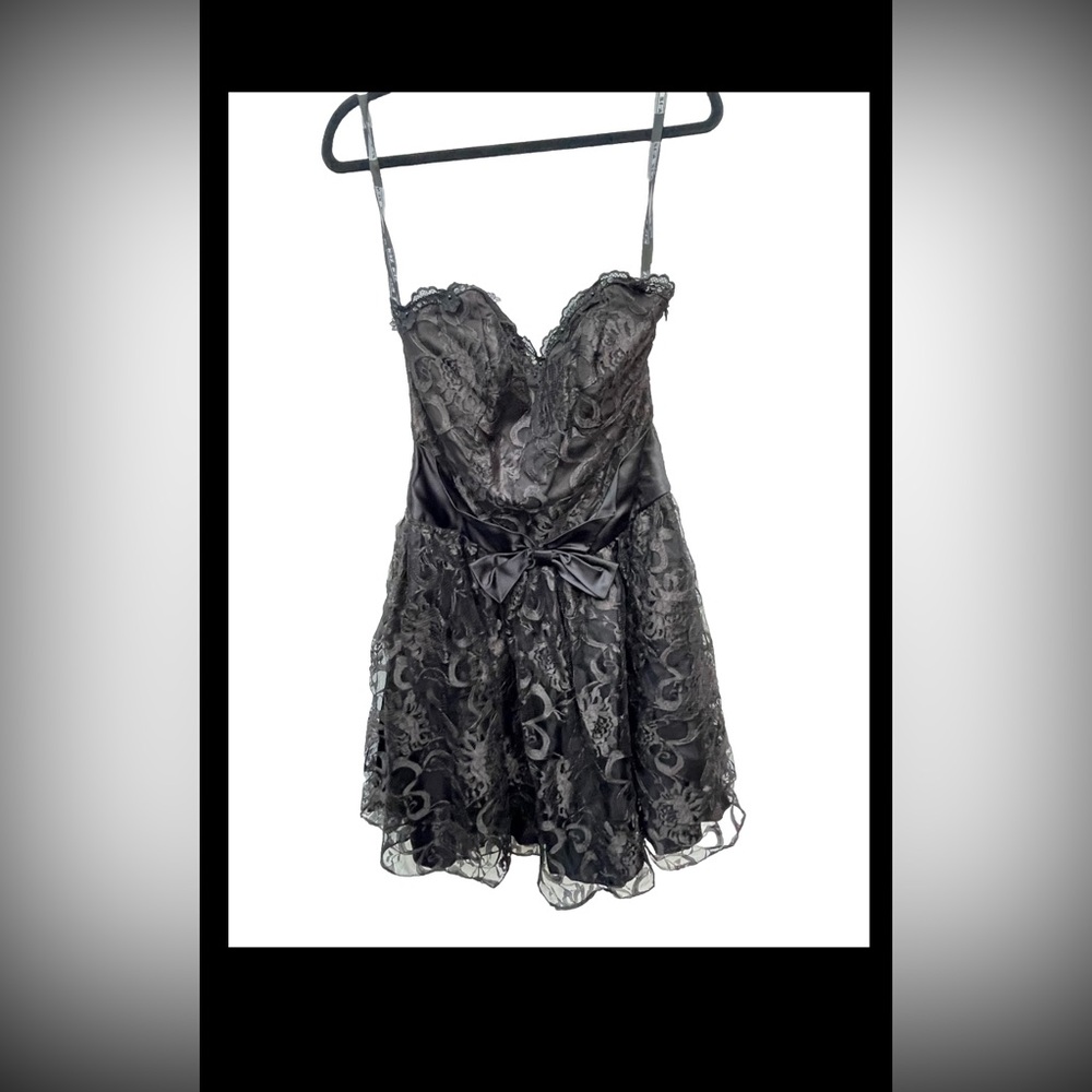 Zum Zum Black Lace Dress Short Strapless Size 11-12 Made In Usa